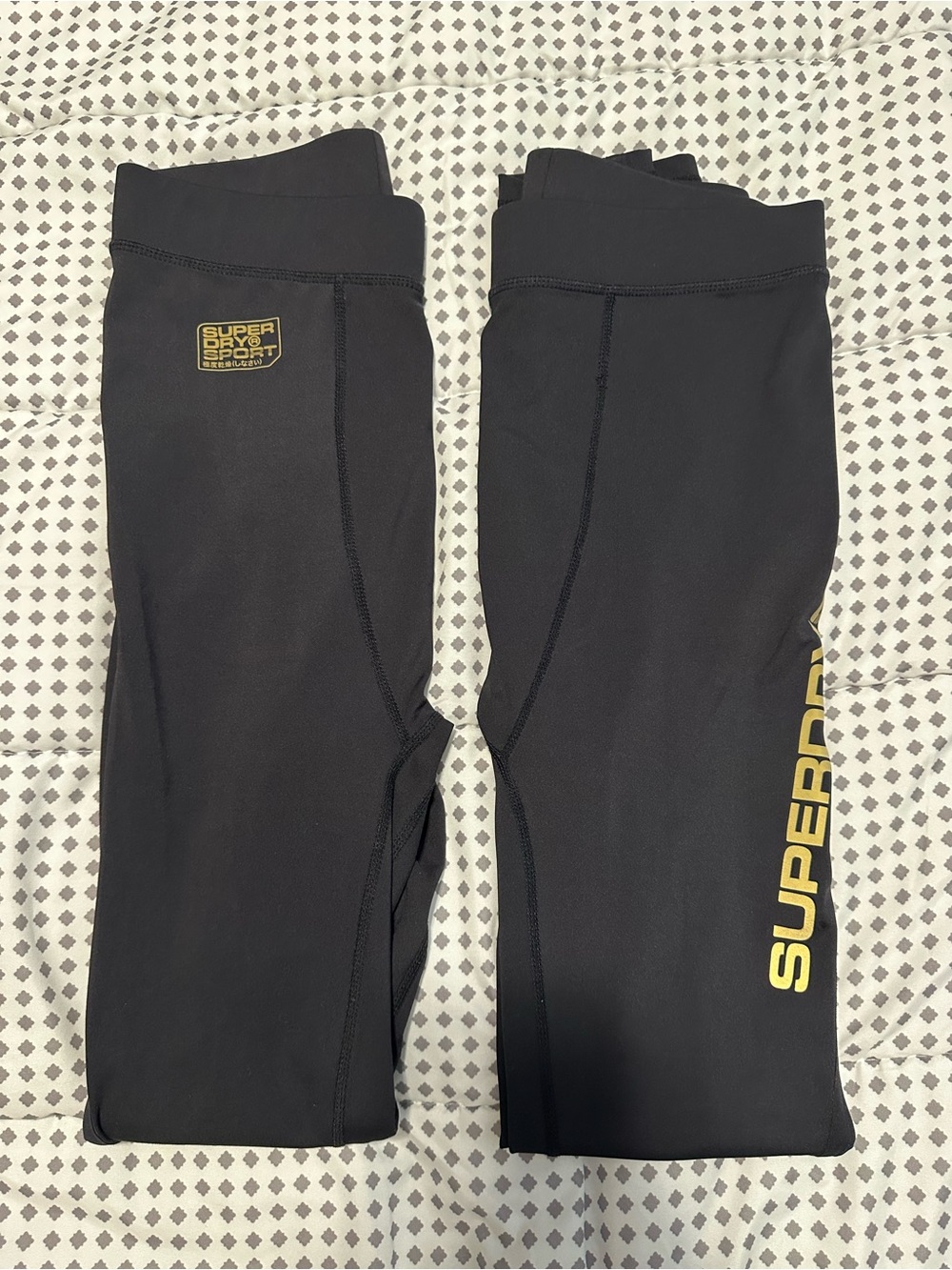 Two Superdry Sport Gold Detail Back Zip Pocket Tights